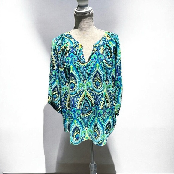 🌻Buckhead Betties Green Turquoise Tessa V-neck Top Blouse Size XL - Picture 1 of 8